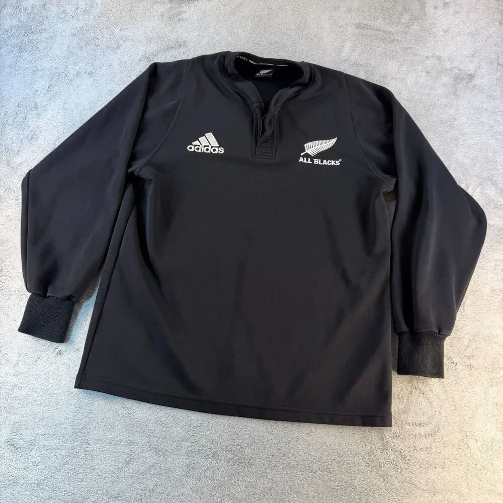Adidas New Zealand All Blacks Rugby Shirt Mens M Black Made in New Zealand